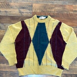 Vintage Alan Flusser Argyle Pattern Sweater - Multicolor Shetland Wool